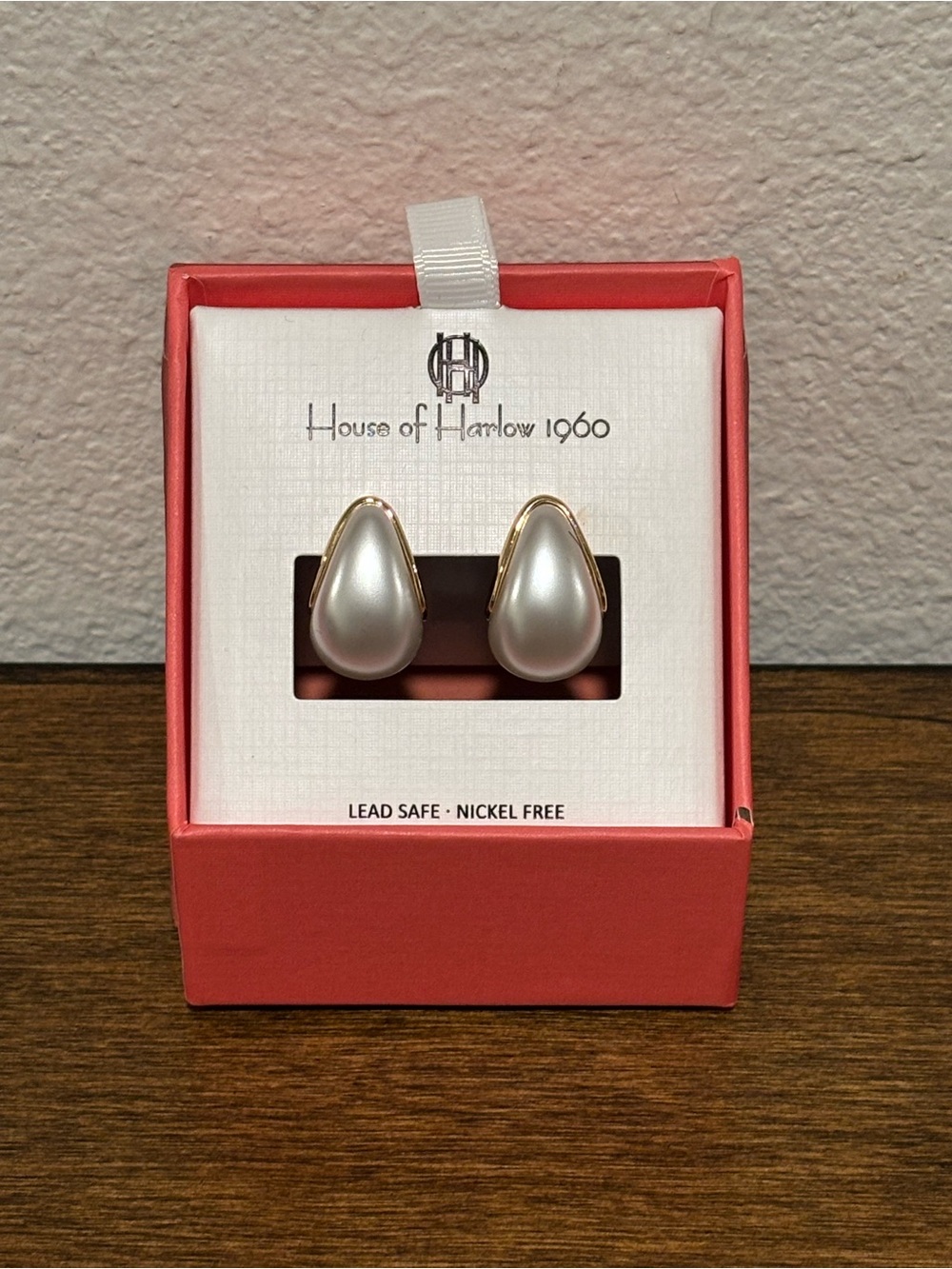 House of Harlow 1960 Gold-Trim Pearl Teardrop Clip-On Earrings